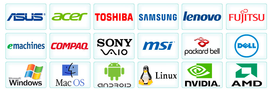 Ремонт и настройка: Asus, Acer, Lenovo, Fujitsu, MSI, LG, HP, Sony Vaio, Samsung, Toshiba, Packard Bell, Dell, Compaq, iRU, NVidia, AMD Ati; Программное обеспечение: Microsoft Windows, Mac OS, Android, Linux. Логотип фото