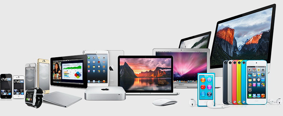 ремонт техники Apple: MacBook (Air, Pro, Retina), ремонт iMac, Mac (Pro и mini), iPad (Air, Pro, mini), iPhone (4, 4s, 5, 5s, 5c, SE, 6, 6 Plus, 6s, 6s Plus, 7, 7 Plus), ремонт Apple TV, плеера iPod, умных часов Watch